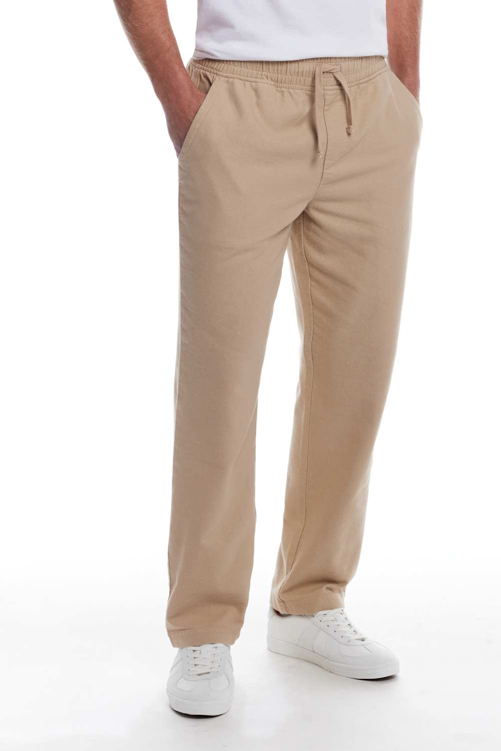 Weatherproof Vintage Linen Drawstring Pants for Men in White Pepper