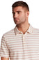 Weatherproof Vintage Terry Striped Polo for Men in Crimson; Man wearing a beige and red striped polo shirt on a white background