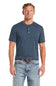 Weatherproof Vintage Jersey Henley Shirt for Men in Cobalt; Man wearing a blue henley shirt and light blue jeans on a white background