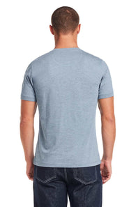 Weatherproof Vintage Jersey Henley Shirt for Men in Spring Wave; Man wearing a light blue t-shirt and dark jeans on a white background