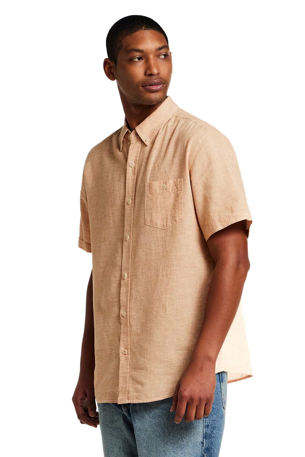 Weatherproof Vintage Cotton Linen Solid Button Down Shirt for Men