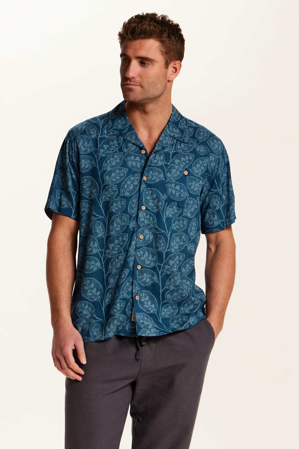 Weatherproof Vintage Rayon Camp Shirt for Men in Nautical Blue