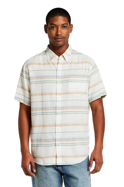 Weatherproof Vintage Striped Country Twill Button Up in Capri Blue