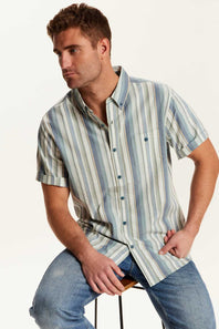 Weatherproof Vintage Seersucker Stripe Button Down Shirt for Men in Green Slate