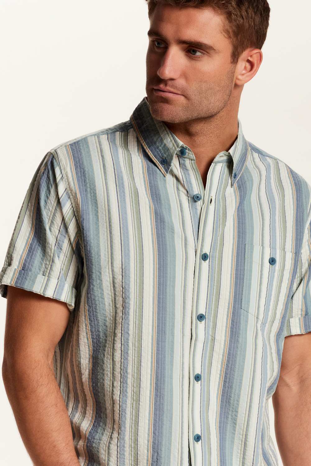 Weatherproof Vintage Seersucker Stripe Button Down Shirt for Men in Green Slate