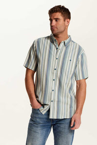 Weatherproof Vintage Seersucker Stripe Button Down Shirt for Men in Green Slate