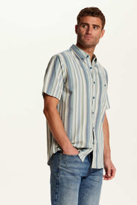 Weatherproof Vintage Seersucker Stripe Button Down Shirt for Men in Green Slate