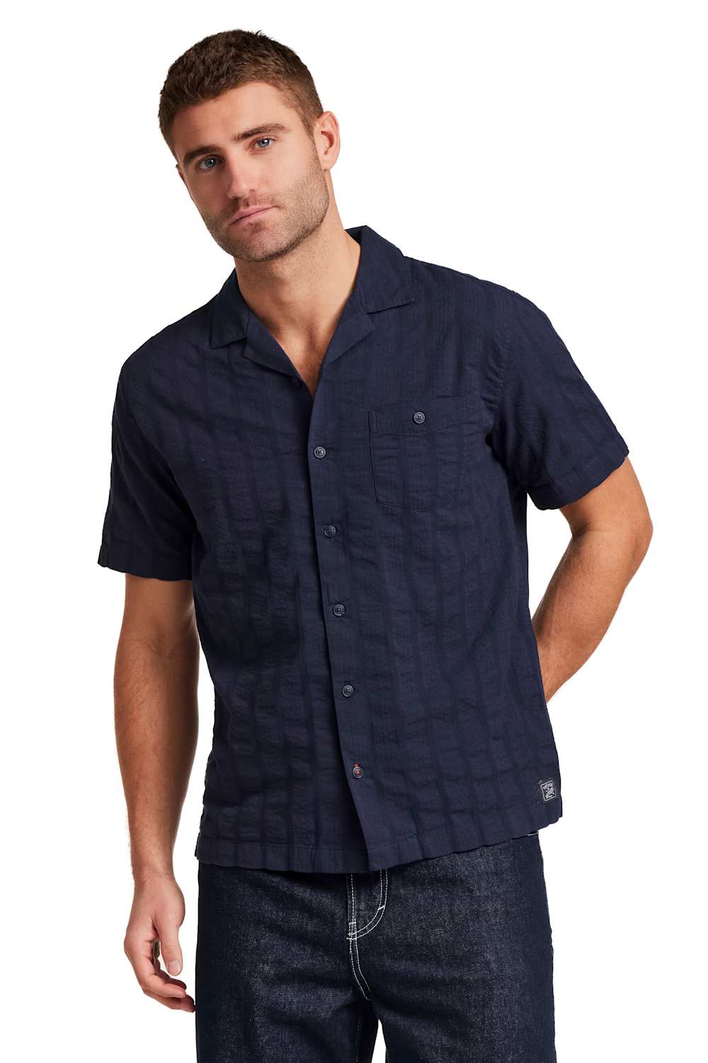 Weatherproof Vintage Dobby Seersucker Shirt for Men in Navy Weatherproof Vintage Dobby Seersucker Shirt for Men in Navy
