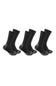 3 pairs of black crew socks with gray accents on the heels, toes, and soles