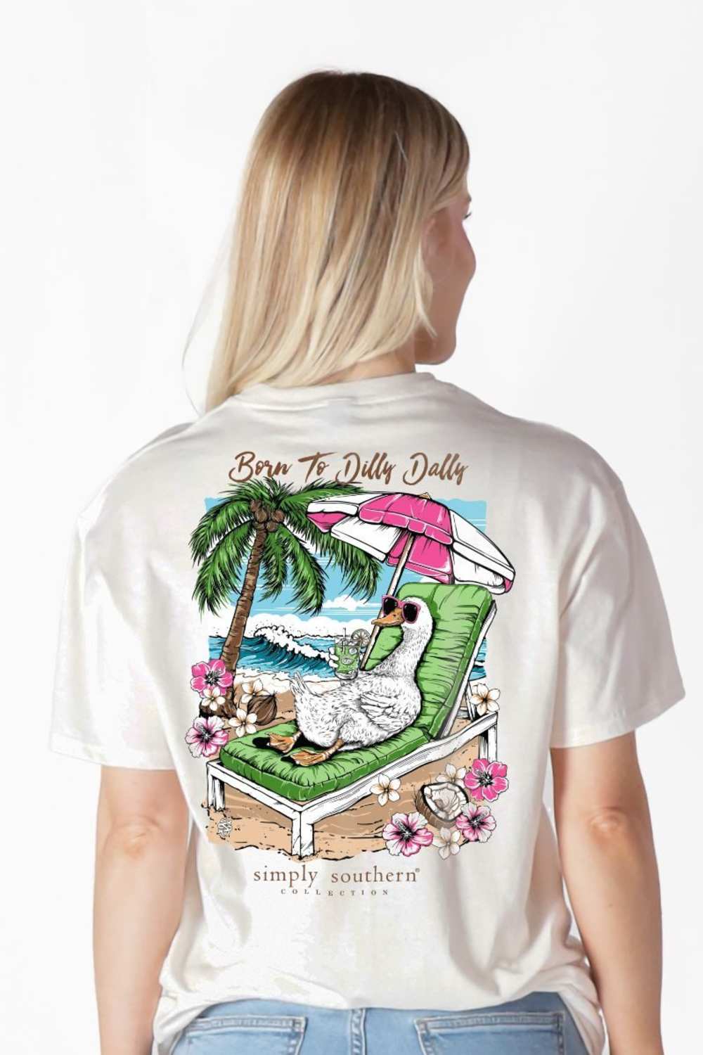 Simply Southern Born to Dilly Dally T-Shirt for Women in Oyster