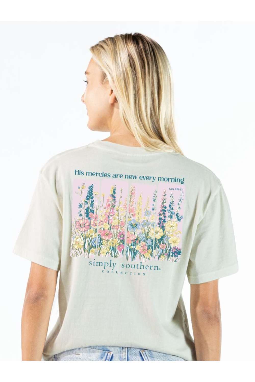 Simply Southern His Mercies Faith T-Shirt for Women in Dust