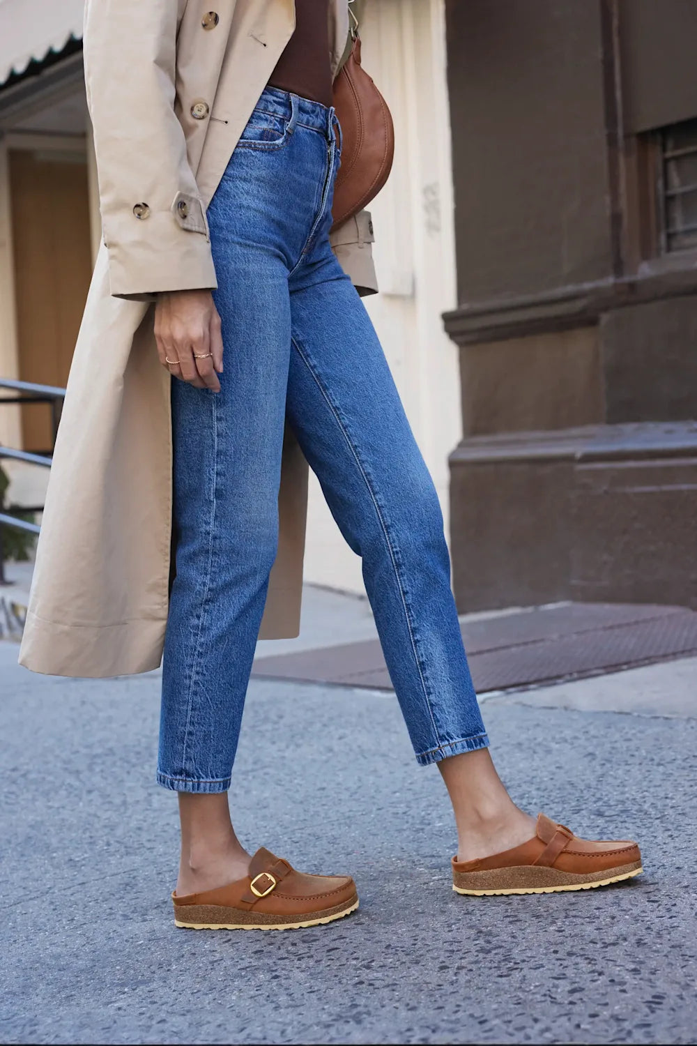Oiled leather mule shoes with moccasin stitching 