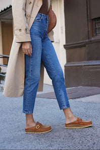 Oiled leather mule shoes with moccasin stitching 