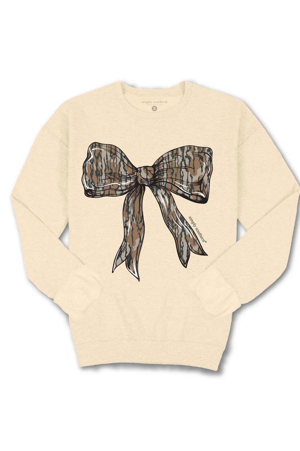 Simply Southern Tree Bark Bow Crewneck for Women in Beige