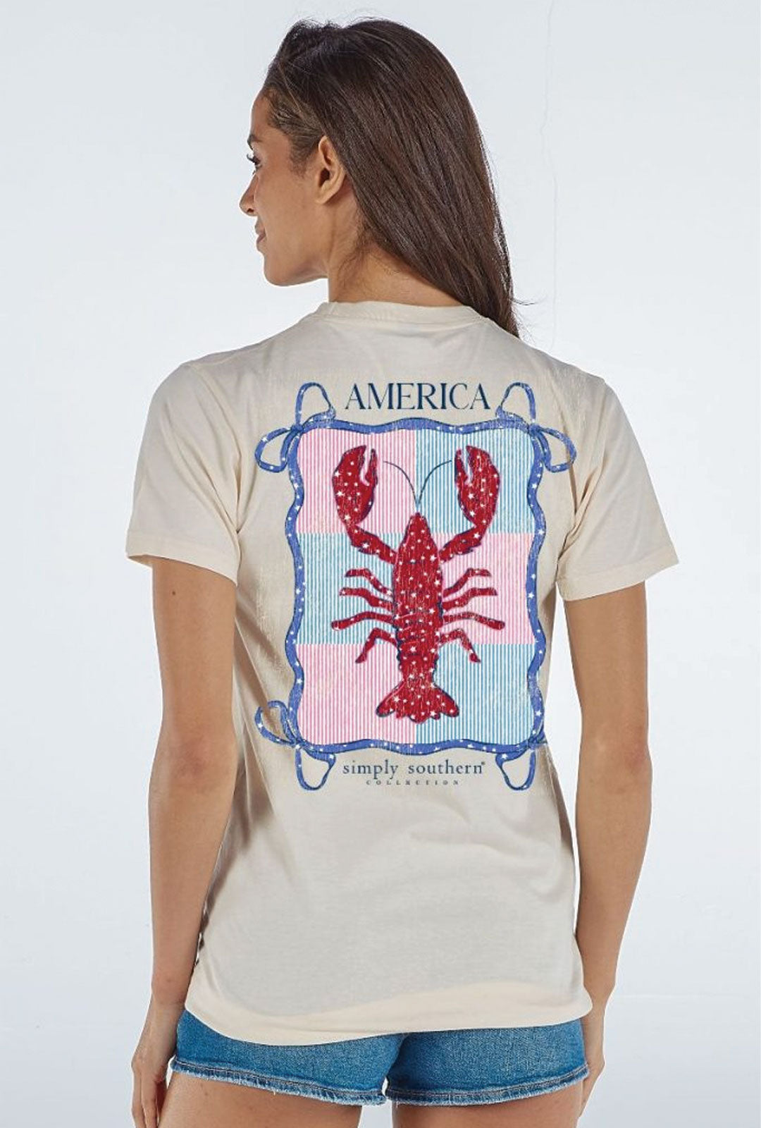 Womens Simply Southern American Lobster T-Shirt for Women in Wisp