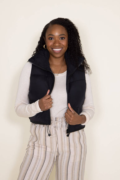 Womens Simply Southern Vest Cropped Puffer Vest for Women in Black