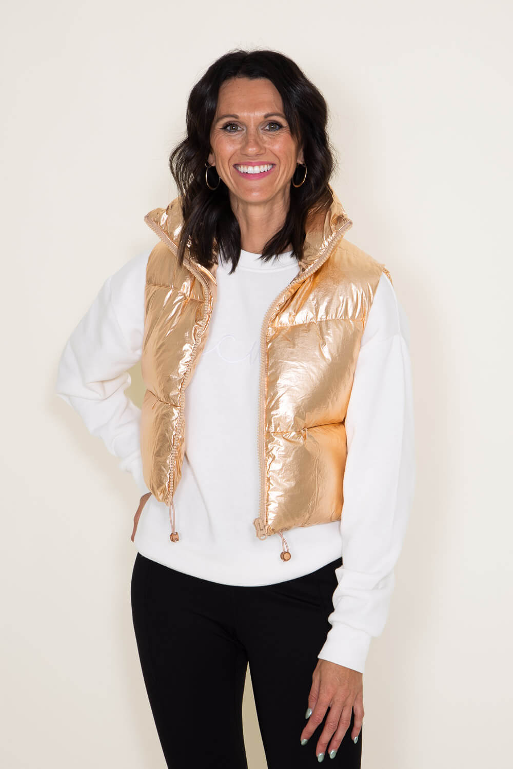 Simply Southern Cropped Puffer Vest for Women in Gold