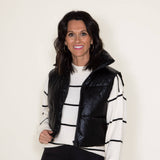 Women's Simply Southern Cropped Puffer Vest for Women in Metallic Black