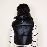 Women's Simply Southern Cropped Puffer Vest for Women in Metallic Black