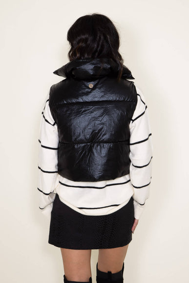 Women's Simply Southern Cropped Puffer Vest for Women in Metallic Black
