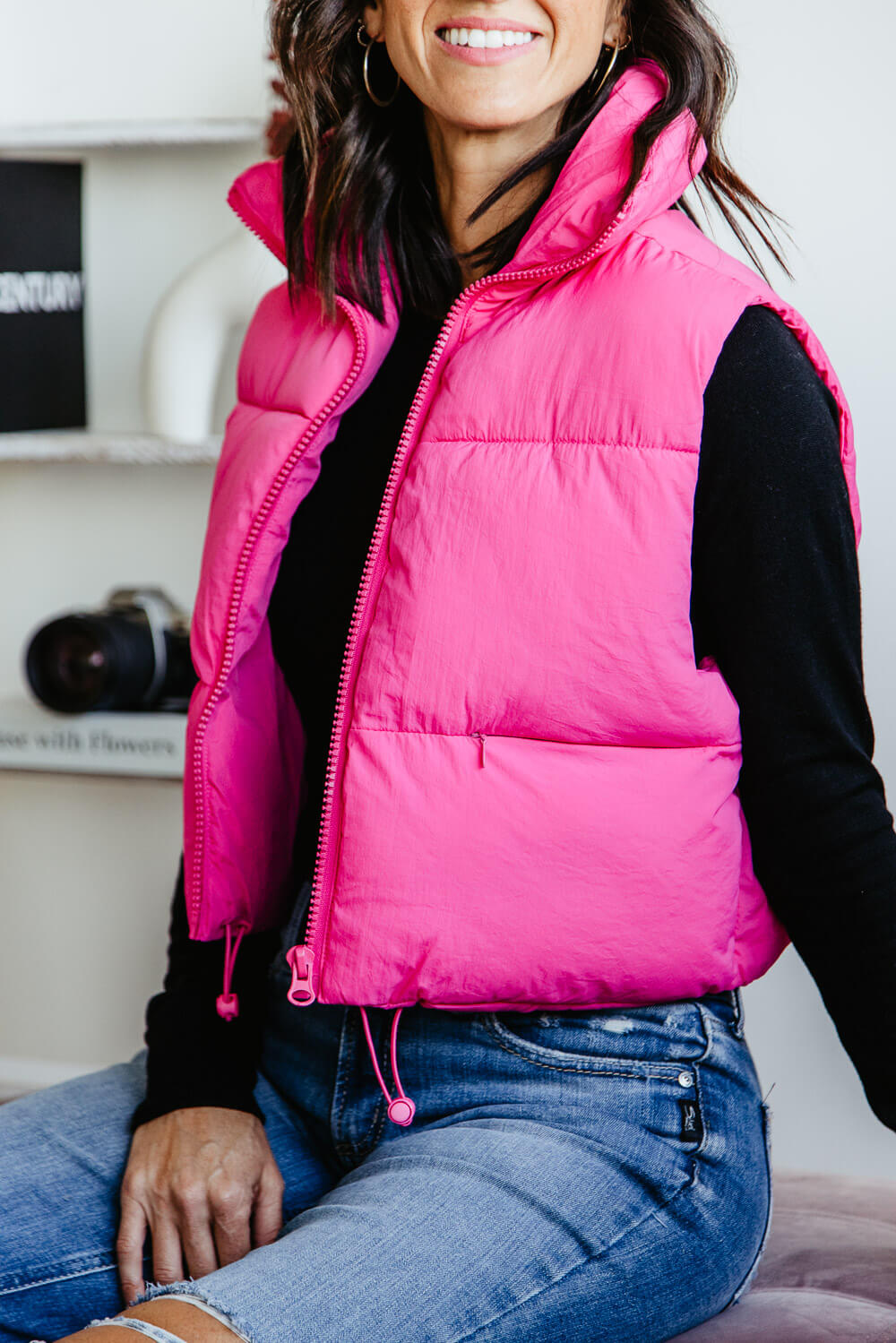 Simply Southern Cropped Puffer Vest for Women in Pink