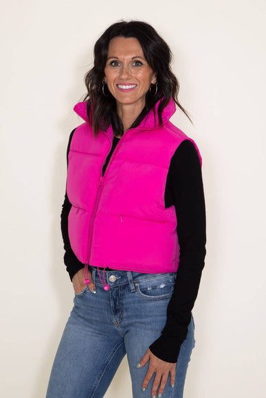 Simply Southern Women Cropped Puffer Vest for Women in Pink