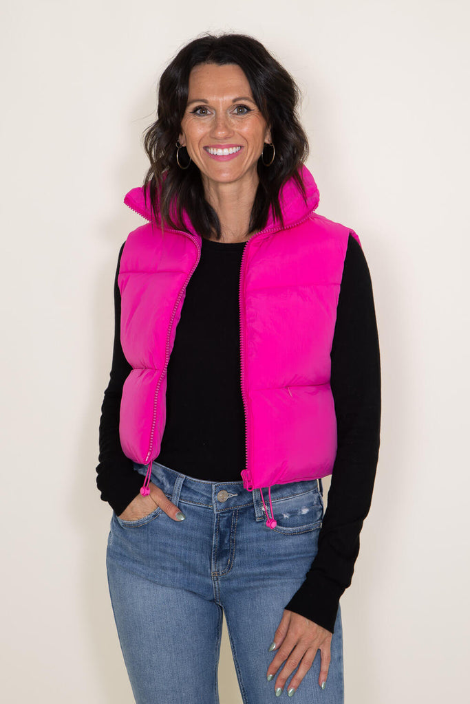 Simply Southern Cropped Puffer Vest for Women in Pink