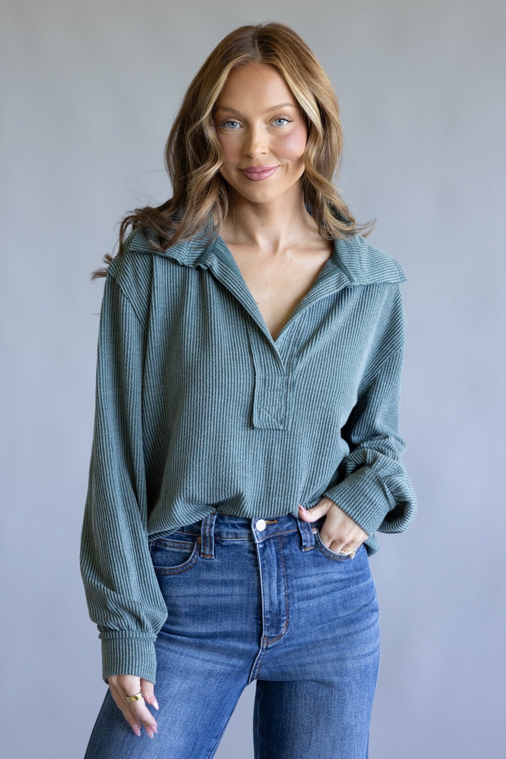 Simply Southern Knit Johnny Collar for Women in Jade