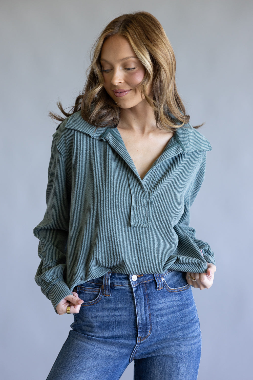 Simply Southern Knit Johnny Collar for Women in Jade