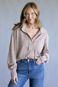 Simply Southern Knit Johnny Collar for Women in Umber 