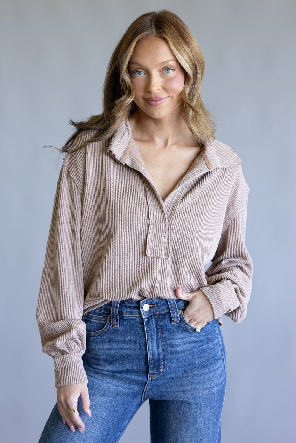 Simply Southern Knit Johnny Collar for Women in Umber 