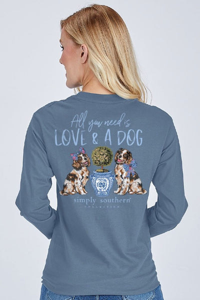 Simply Southern Love & A Dog Long Sleeve T-Shirt for Women in Blue