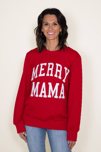 Simply Southern Merry Mama Braided Crewneck for Women in Red