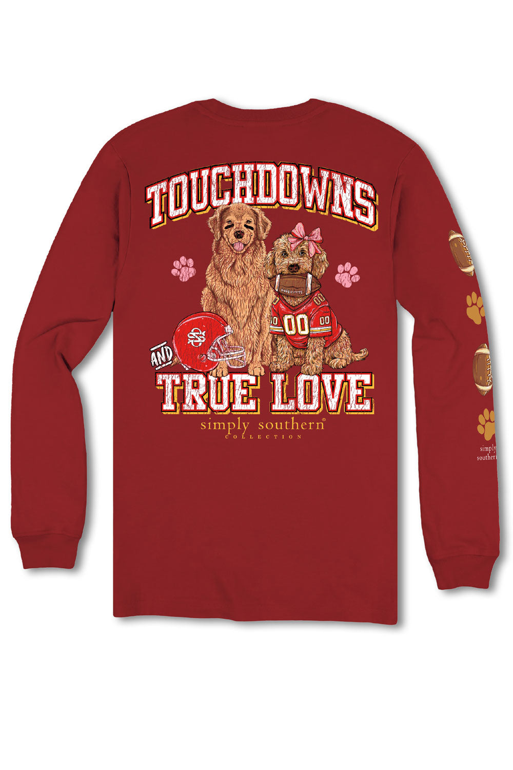 Simply Southern Touchdowns and Love Long Sleeve T-Shirt for Women in Red