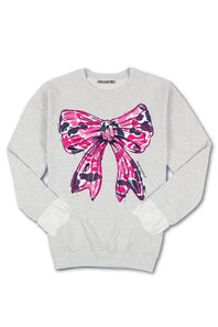  Simply Southern Pink Camo Bow Crewneck for Women in Gray
