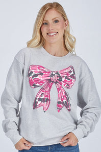  Simply Southern Pink Camo Bow Crewneck for Women in Gray