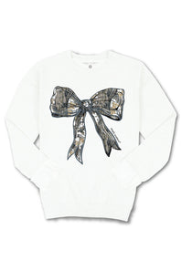 Simply Southern Camo Bow Crewneck for Women in White
