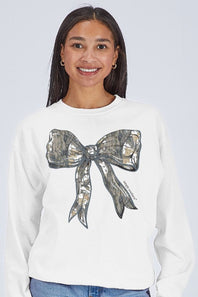 Simply Southern Camo Bow Crewneck for Women in White