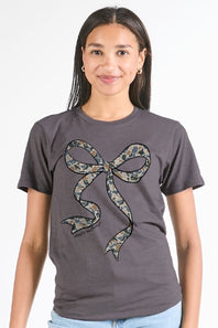 Simply Southern Old Camo Bow T-Shirt for Women in Iron Heather