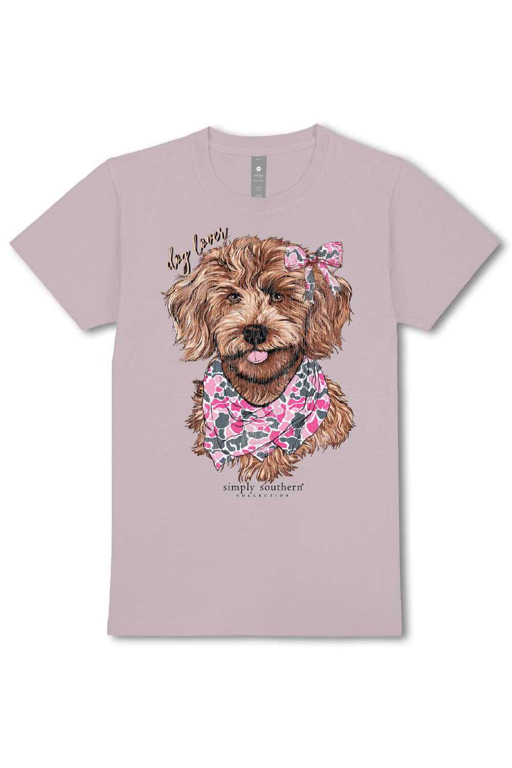 Simply Southern Dog Camo Bow T-Shirt for Women in Gray