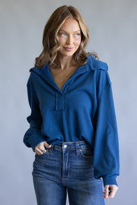 Simply Southern Knit Johnny Collar for Women in Dark Blue