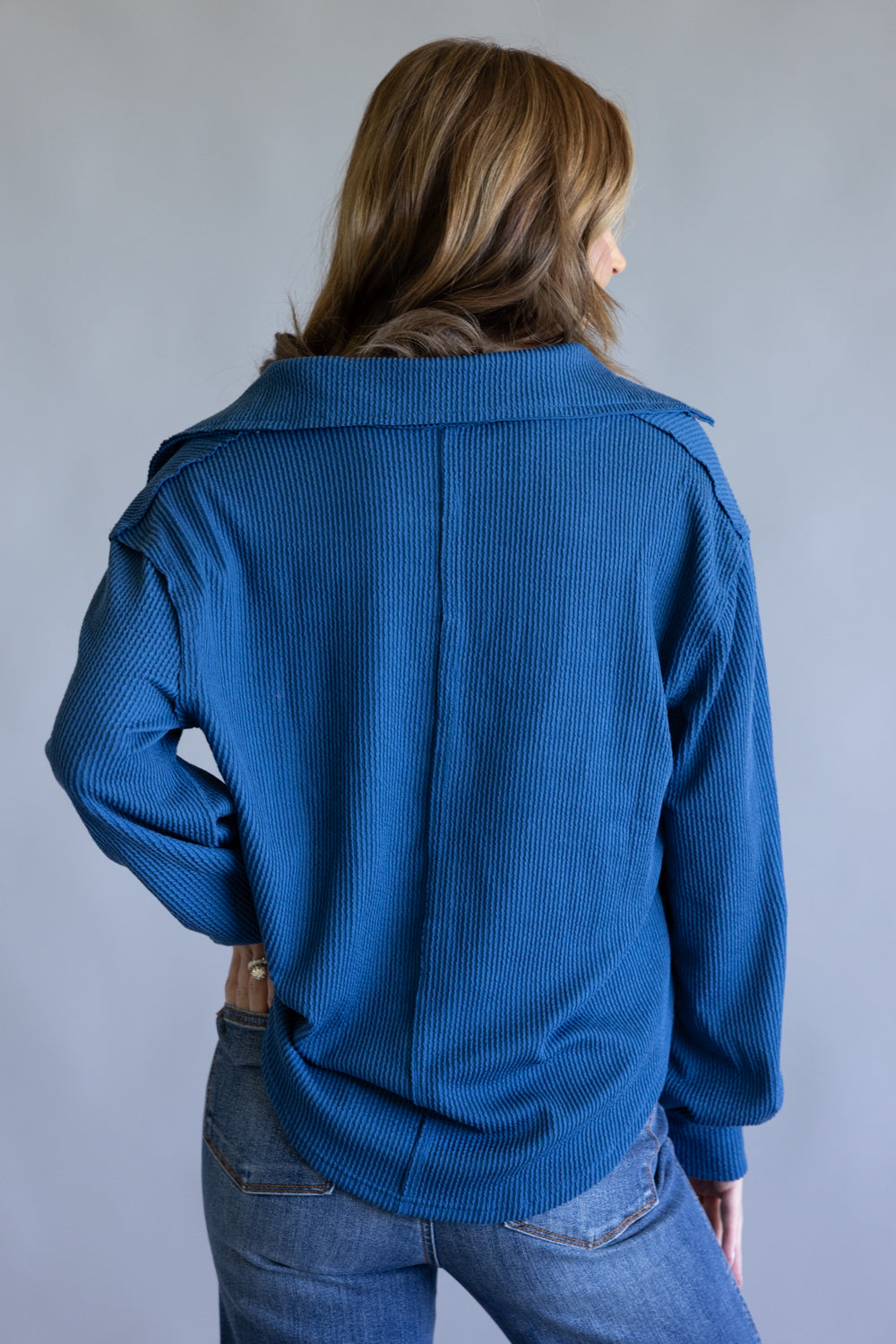 Simply Southern Knit Johnny Collar for Women in Dark Blue