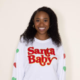 Simply Southern Sparkle Santa Baby Sweatshirt for Women in White