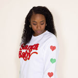 Simply Southern Sparkle Santa Baby Sweatshirt for Women in White