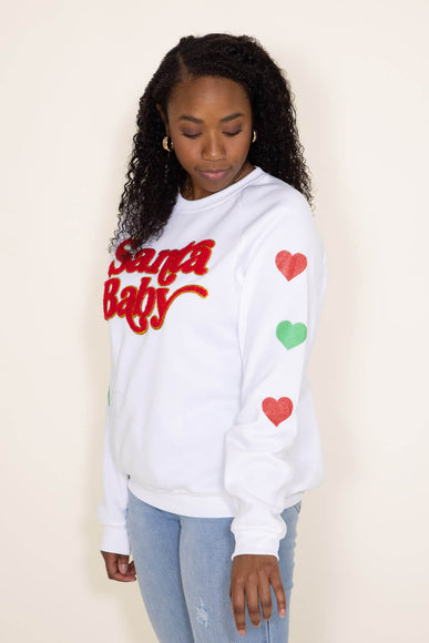 Simply Southern Sparkle Santa Baby Sweatshirt for Women in White