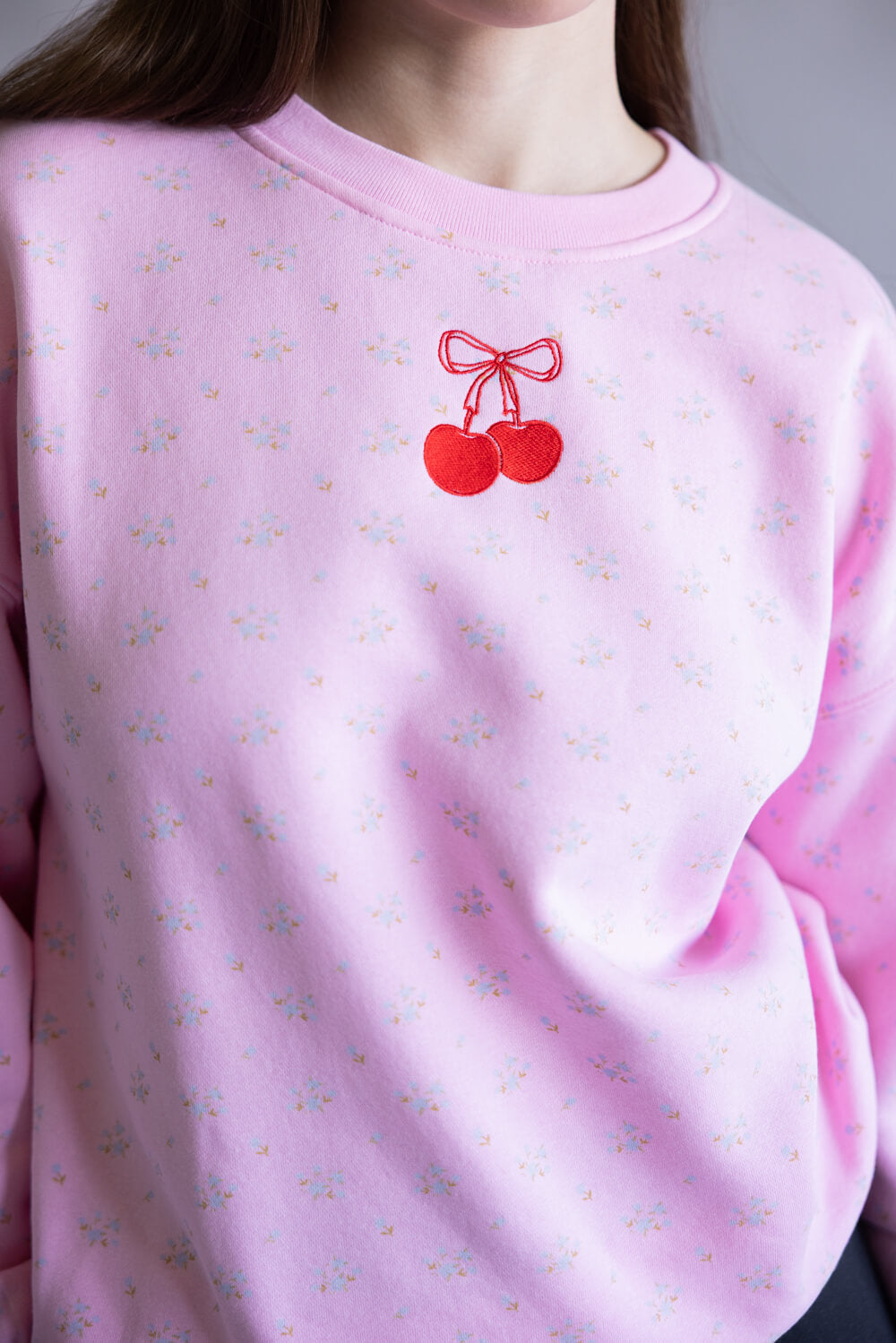 Simply Southern Cherry Varsity Crew Sweatshirt for Women in Pink