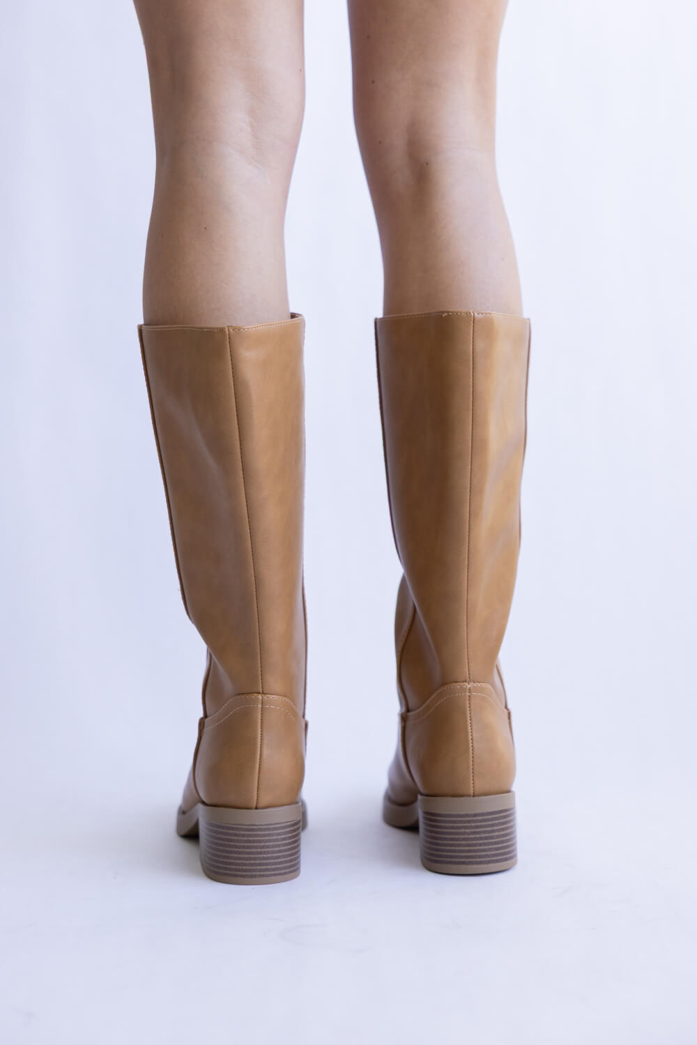 Soda Mid Calf Faux Leather Boots for Women in Natural