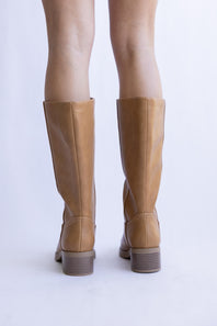 Soda Mid Calf Faux Leather Boots for Women in Natural