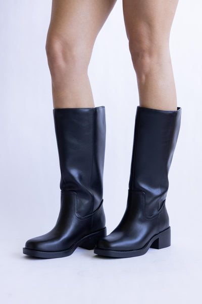 Soda Mid Calf Faux Leather Boots for Women in Black