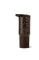 A travel tumbler with a brown and black leopard print pattern on the upper body and a solid dark brown base and lid, shown on a clean white background.
